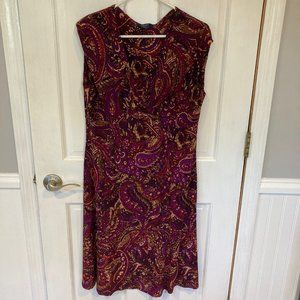 Chaps Sleeveless paisley maroon and tan dress. Size Large.